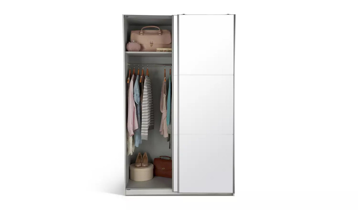 Assembled Habitat Sliding Holsted Mirrored Small Wardrobe - White